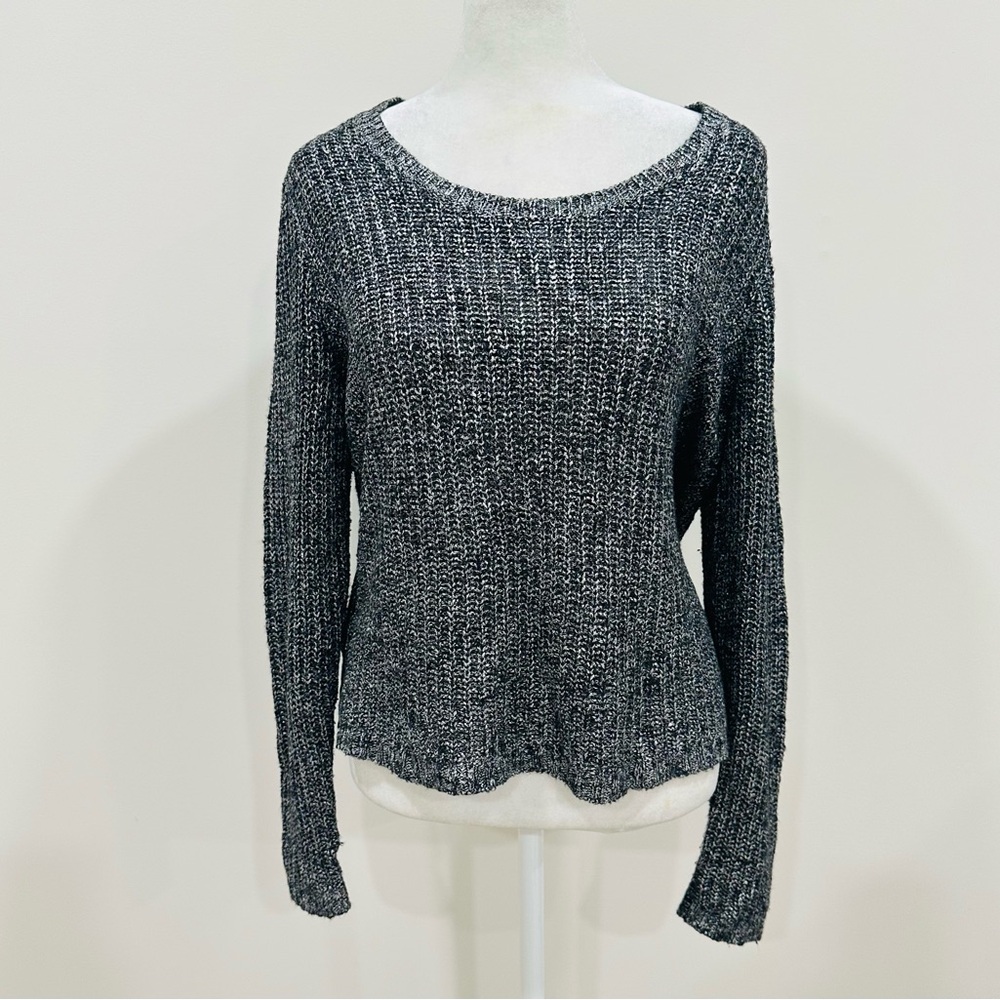 EILEEN FISHER Ash Gray St Shimmer Karma Linen Blend Box Scoop Neck Sweater PL